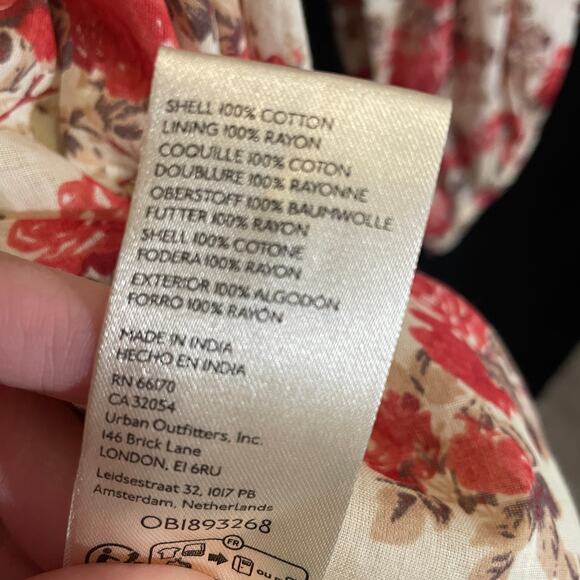 Free People Keep You Mini Dress Floral Print Smocked Ivory‎ Red Boho Cottage M - Picture 6 of 7